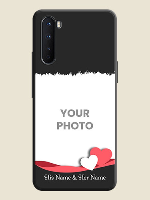 Custom Pink Color Love Shaped Ribbon Design with Text on Space Black Custom Soft Matte Phone Back Cover - OnePlus Nord 5G - alternate view