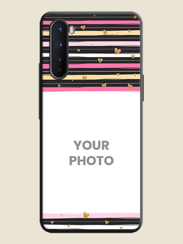 Custom Multicolor Lines and Golden Love Symbols Design - Photo on Space Black Soft Matte Mobile Cover - OnePlus Nord 5G - alternate view