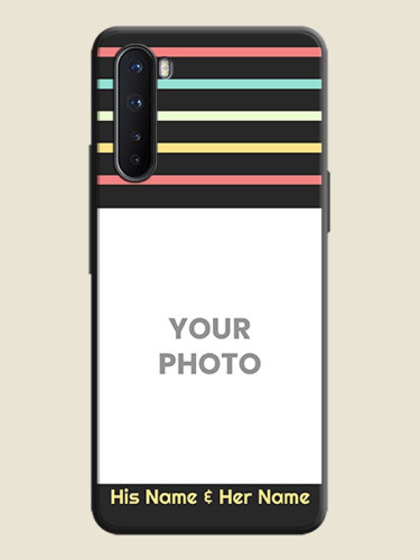 Custom Color Stripes with Photo and Text - Photo on Space Black Soft Matte Mobile Case - OnePlus Nord 5G - alternate view