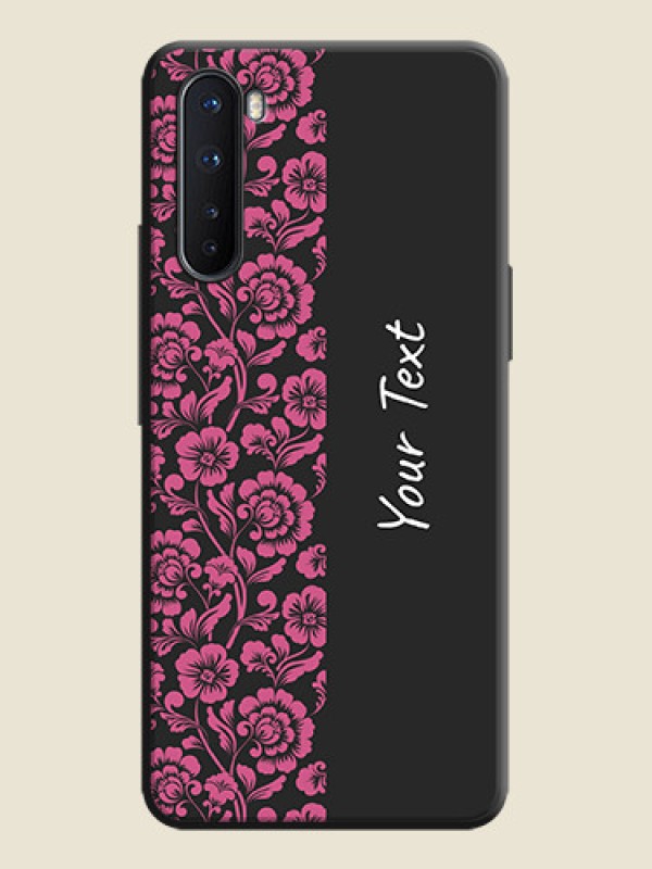 Custom Pink Floral Pattern Design With Custom Text On Space Black Personalized Soft Matte Phone Covers -Oneplus Nord 5G - alternate view