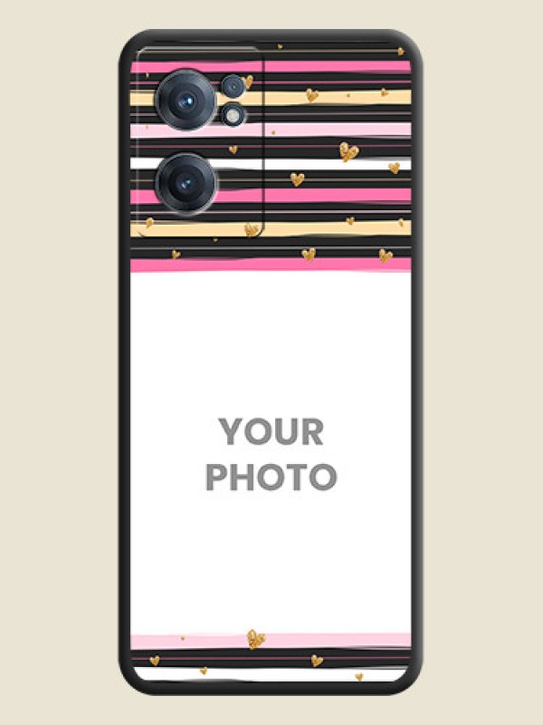 Custom Multicolor Lines and Golden Love Symbols Design on Photo on Space Black Soft Matte Mobile Cover - OnePlus Nord CE 2 5G - alternate view