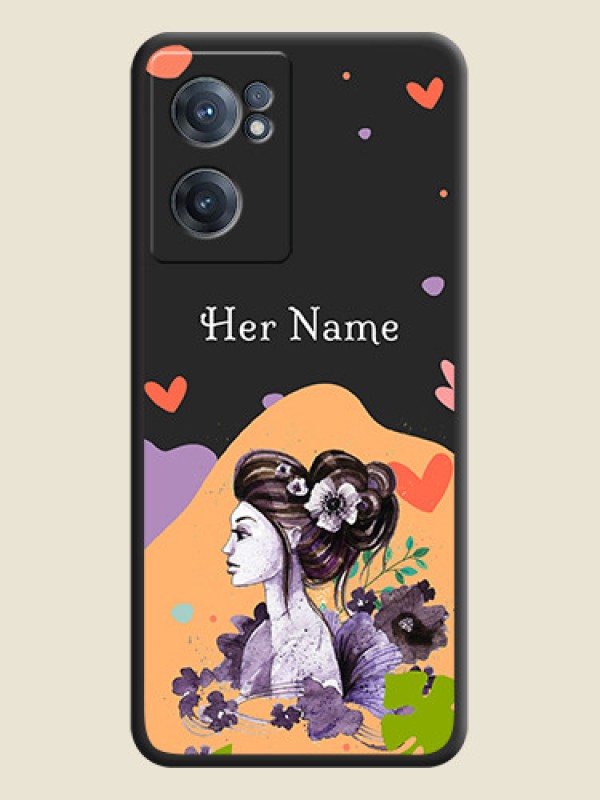 Custom Namecase For Her With Fancy Lady Image On Space Black Personalized Soft Matte Phone Covers -Oneplus Nord Ce 2 5G - alternate view