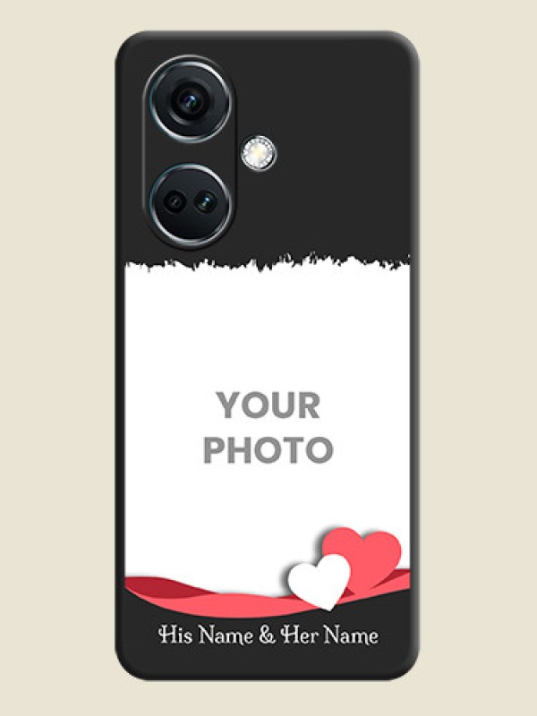 Custom Pink Color Love Shaped Ribbon Design with Text on Space Black Custom Soft Matte Phone Back Cover - OnePlus Nord CE 3 5G - alternate view