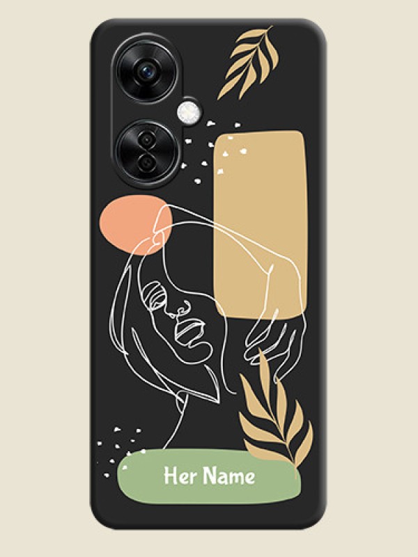 Custom Custom Text With Line Art Of Women & Leaves Design On Space Black Personalized Soft Matte Phone Covers -Oneplus Nord Ce 3 Lite 5G - alternate view