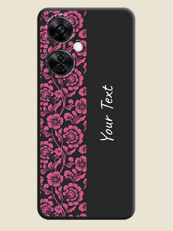 Custom Pink Floral Pattern Design With Custom Text On Space Black Personalized Soft Matte Phone Covers -Oneplus Nord Ce 3 Lite 5G - alternate view