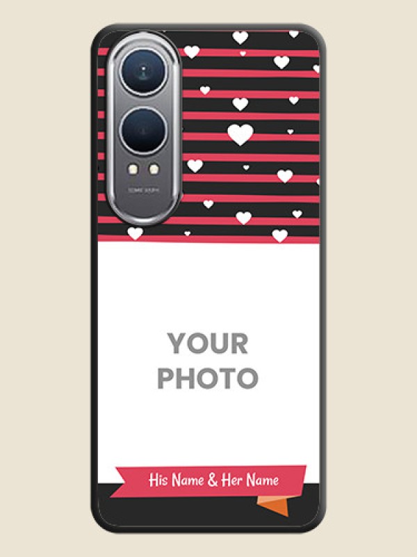 Custom White Color Love Symbols with Pink Lines Pattern On Space Black Custom Soft Matte Mobile Back Cover - OnePlus Nord CE 4 Lite 5G - alternate view