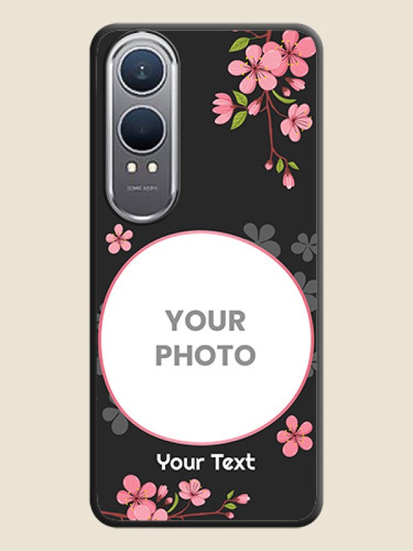Custom Round Image with Pink Color Floral Design on Photo On Space Black Custom Soft Matte Mobile Back Cover - OnePlus Nord CE 4 Lite 5G - alternate view