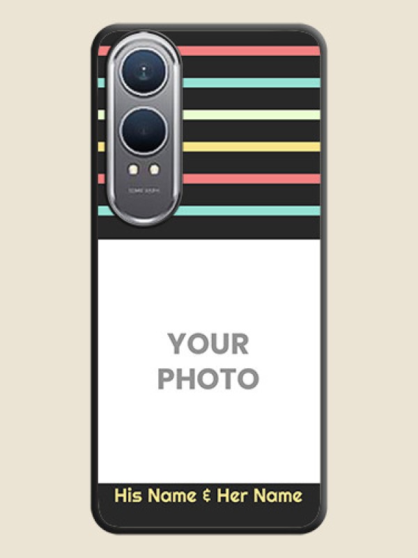 Custom Color Stripes with Photo and Text on Photo On Space Black Custom Soft Matte Mobile Back Cover - OnePlus Nord CE 4 Lite 5G - alternate view