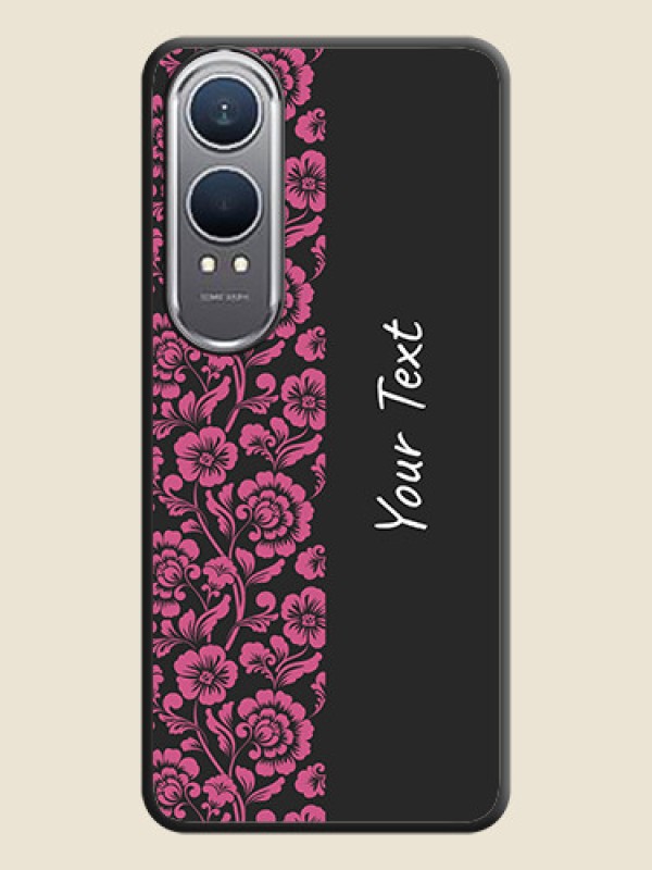 Custom Pink Floral Pattern Design With Custom Text On Space Black Custom Soft Matte Mobile Back Cover - OnePlus Nord CE 4 Lite 5G - alternate view