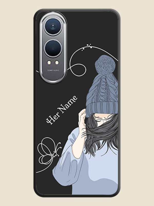 Custom Girl With Blue Winter Outfiit Custom Text Design On Space Black Custom Soft Matte Mobile Back Cover - OnePlus Nord CE 4 Lite 5G - alternate view