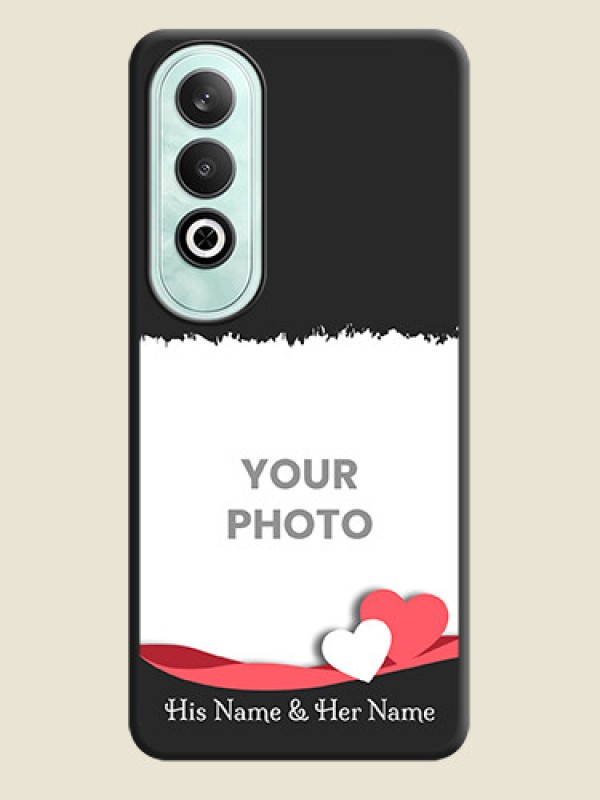 Custom Pink Color Love Shaped Ribbon Design with Text on Space Black Custom Soft Matte Phone Back Cover - OnePlus Nord CE 4 - alternate view