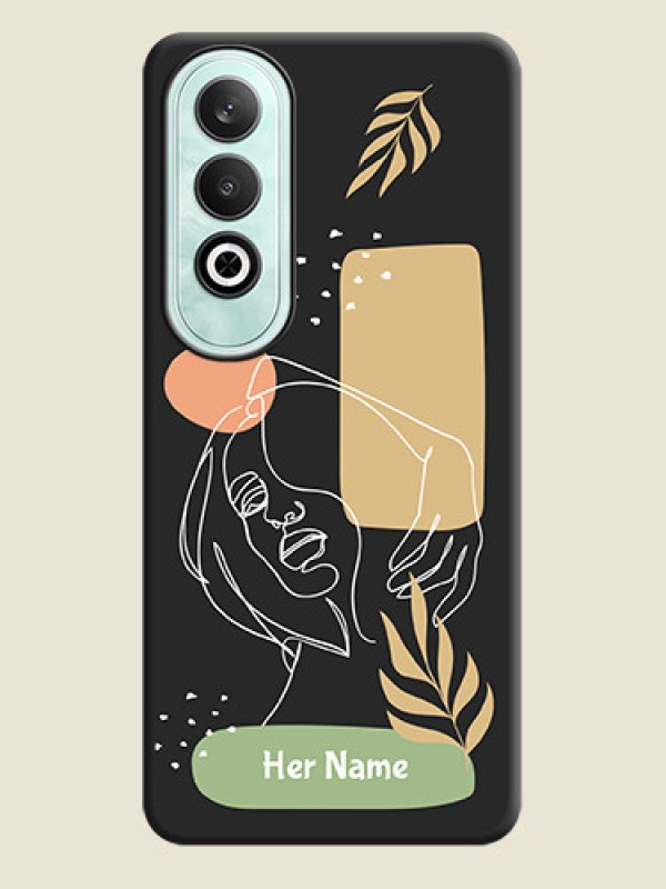 Custom Custom Text With Line Art Of Women & Leaves Design On Space Black Personalized Soft Matte Phone Covers - OnePlus Nord CE 4 - alternate view