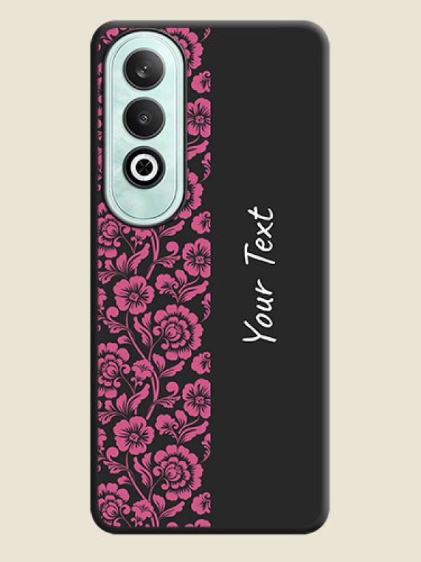 Custom Pink Floral Pattern Design With Custom Text On Space Black Personalized Soft Matte Phone Covers - OnePlus Nord CE 4 - alternate view