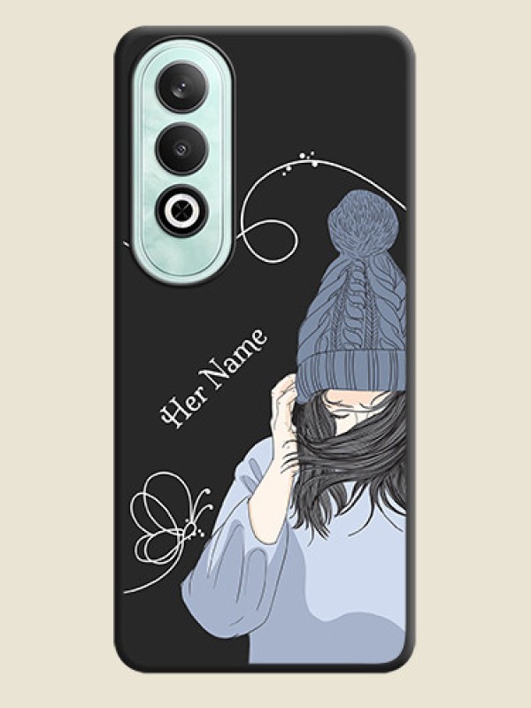 Custom Girl With Blue Winter Outfiit Custom Text Design On Space Black Personalized Soft Matte Phone Covers - OnePlus Nord CE 4 - alternate view