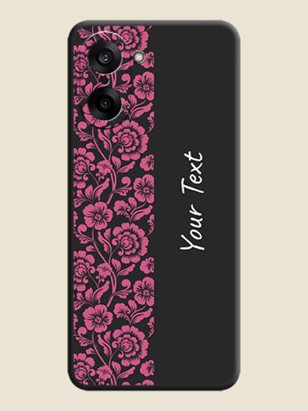 Custom Pink Floral Pattern Design With Custom Text On Space Black Custom Soft Matte Mobile Back Cover - OnePlus Nord CE 5 5G - alternate view