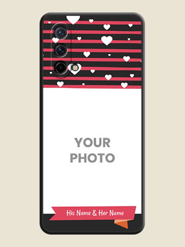 Custom White Color Love Symbols with Pink Lines Pattern on Space Black Custom Soft Matte Phone Cases - Oneplus Nord Ce 5G - alternate view