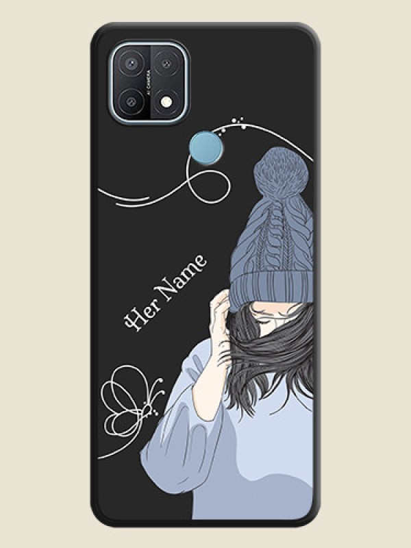 Custom Girl With Blue Winter Outfiit Custom Text Design On Space Black Personalized Soft Matte Phone Covers -Oppo A15 - alternate view