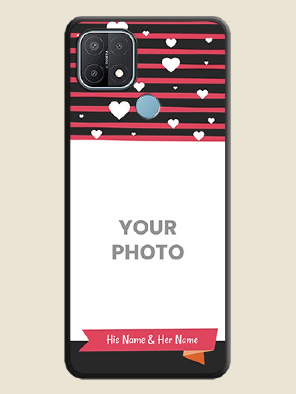 Custom White Color Love Symbols with Pink Lines Pattern on Space Black Custom Soft Matte Phone Cases - Oppo A15s - alternate view