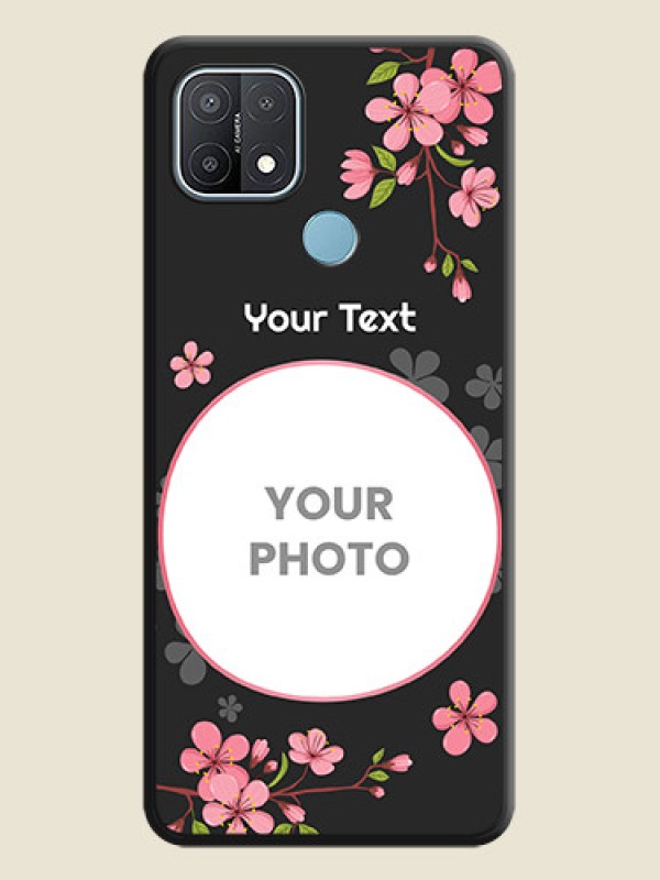Custom Round Image with Pink Color Floral Design on Photo on Space Black Soft Matte Back Cover - Oppo A15s - alternate view