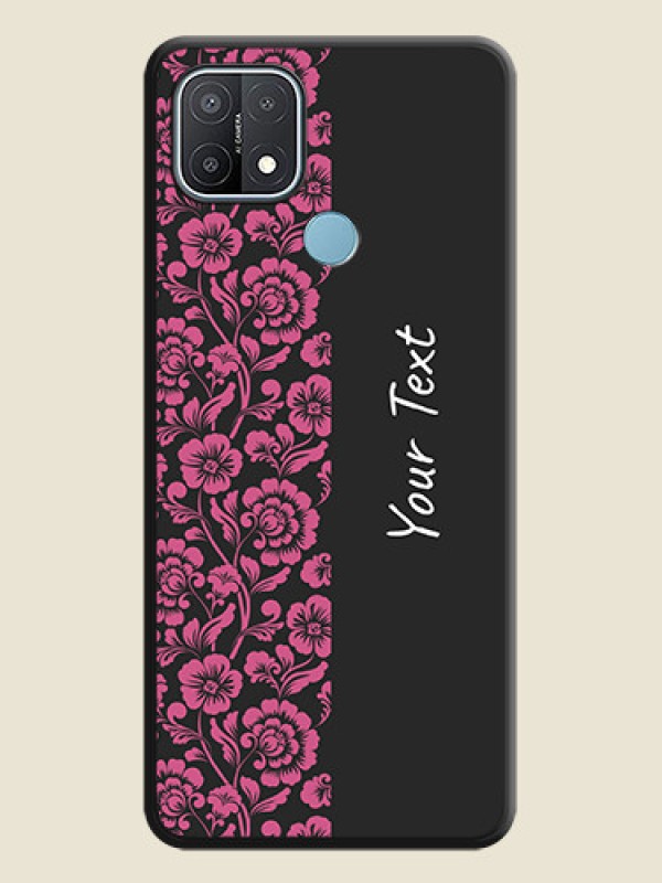 Custom Pink Floral Pattern Design With Custom Text On Space Black Personalized Soft Matte Phone Covers -Oppo A15S - alternate view