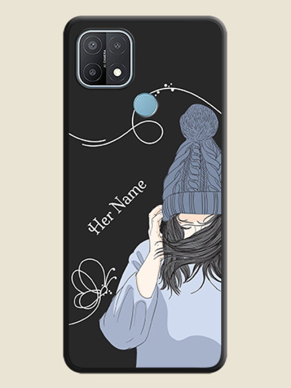 Custom Girl With Blue Winter Outfiit Custom Text Design On Space Black Personalized Soft Matte Phone Covers -Oppo A15S - alternate view