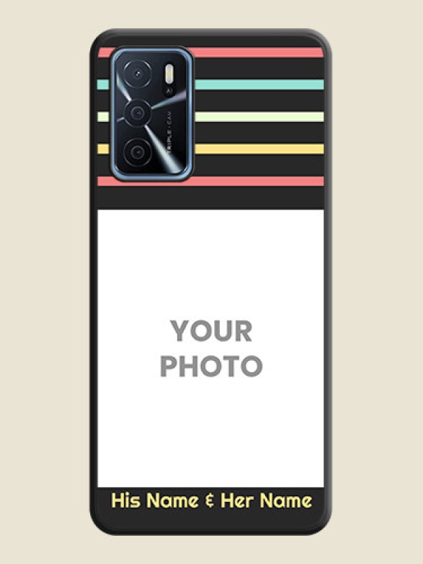 Custom Color Stripes with Photo and Text on Photo on Space Black Soft Matte Mobile Case - Oppo A16 - alternate view