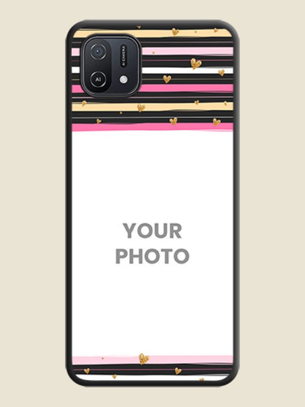 Custom Multicolor Lines and Golden Love Symbols Design on Photo on Space Black Soft Matte Mobile Cover - Oppo A16e - alternate view