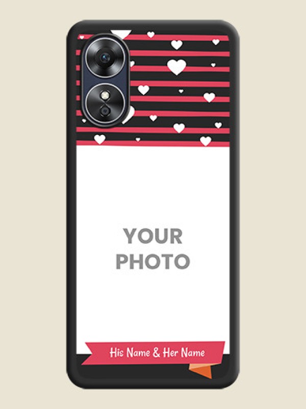 Custom White Color Love Symbols with Pink Lines Pattern on Space Black Custom Soft Matte Phone Cases - Oppo A17 - alternate view