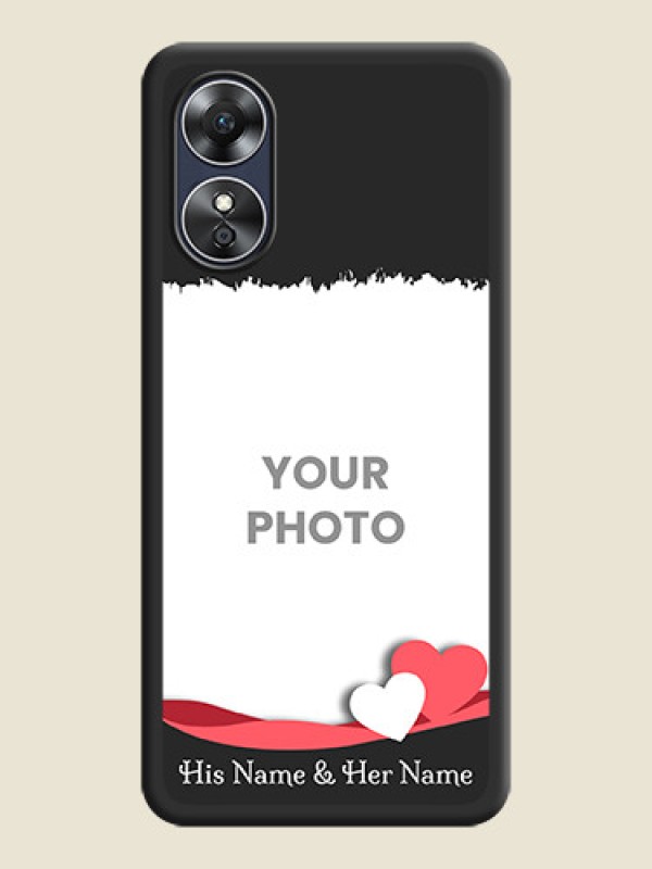 Custom Pin Color Love Shaped Ribbon Design with Text on Space Black Custom Soft Matte Phone Back Cover - Oppo A17 - alternate view