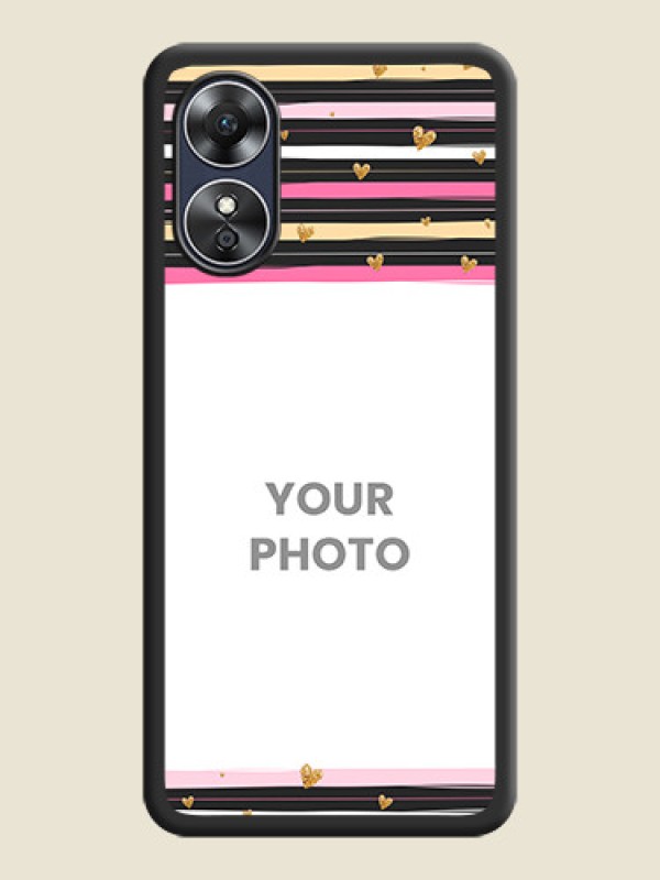 Custom Multicolor Lines and Golden Love Symbols Design on Photo on Space Black Soft Matte Mobile Cover - Oppo A17 - alternate view