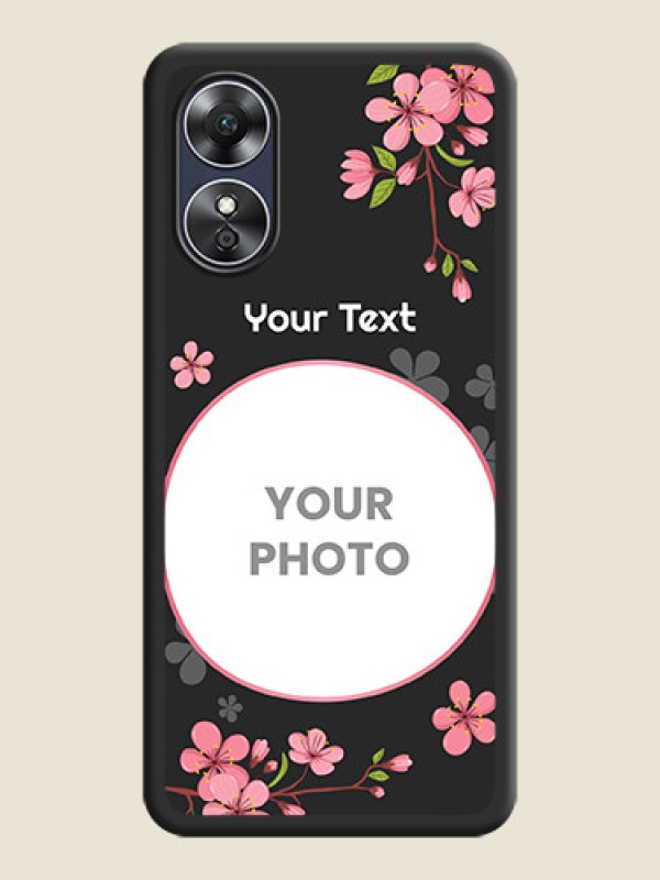 Custom Round Image with Pink Color Floral Design on Photo on Space Black Soft Matte Back Cover - Oppo A17 - alternate view