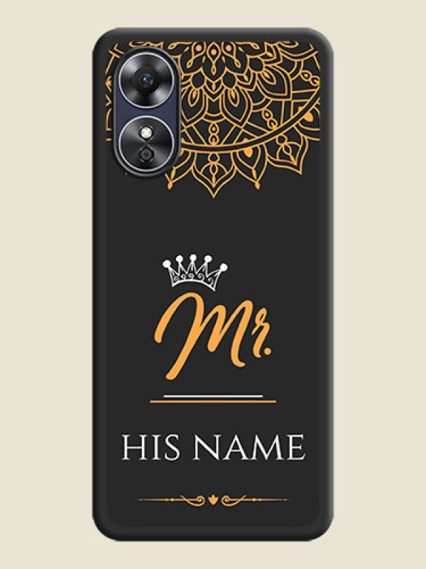 Custom Mr Name with Floral Design  on Personalised Space Black Soft Matte Cases - Oppo A17 - alternate view