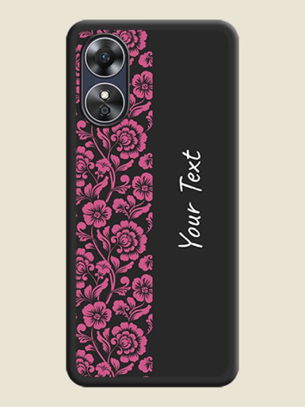 Custom Pink Floral Pattern Design With Custom Text On Space Black Personalized Soft Matte Phone Covers -Oppo A17 - alternate view