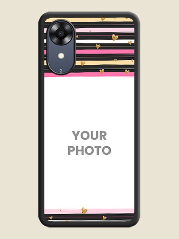 Custom Multicolor Lines and Golden Love Symbols Design on Photo on Space Black Soft Matte Mobile Cover - Oppo A17k - alternate view