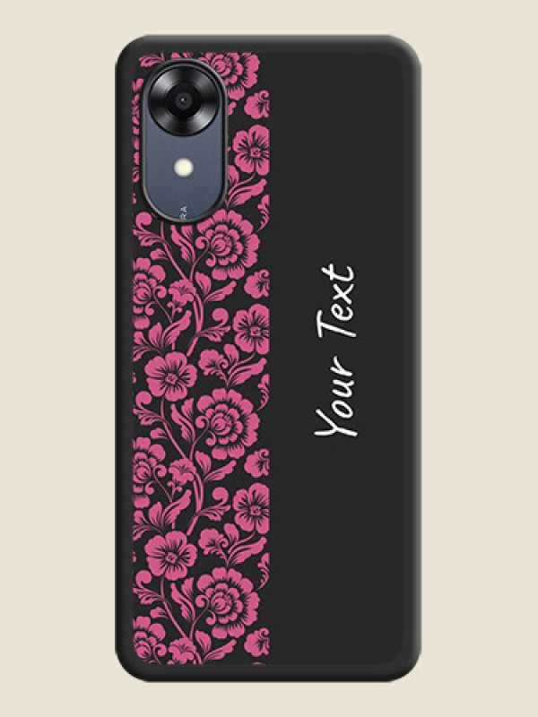 Custom Pink Floral Pattern Design With Custom Text On Space Black Personalized Soft Matte Phone Covers -Oppo A17K - alternate view