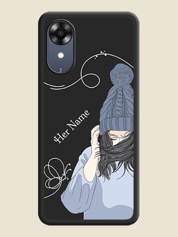 Custom Girl With Blue Winter Outfiit Custom Text Design On Space Black Personalized Soft Matte Phone Covers -Oppo A17K - alternate view