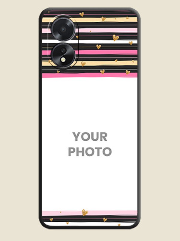 Custom Multicolor Lines and Golden Love Symbols Design - Photo on Space Black Soft Matte Mobile Cover - Oppo A18 - alternate view