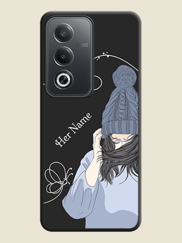 Custom Girl With Blue Winter Outfiit Custom Text Design On Space Black Custom Soft Matte Mobile Back Cover - Oppo A3 Pro 5G - alternate view