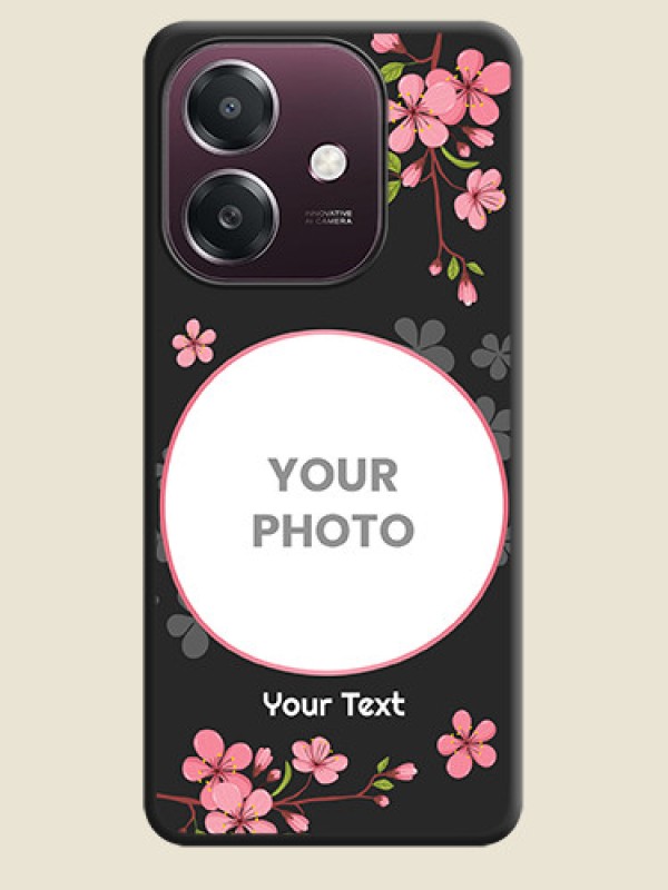 Custom Round Image with Pink Color Floral Design on Photo On Space Black Custom Soft Matte Mobile Back Cover - Oppo A3X 4G - alternate view