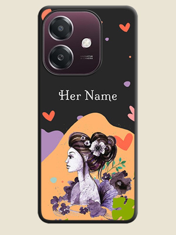 Custom Namecase For Her With Fancy Lady Image On Space Black Custom Soft Matte Mobile Back Cover - Oppo A3X 4G - alternate view