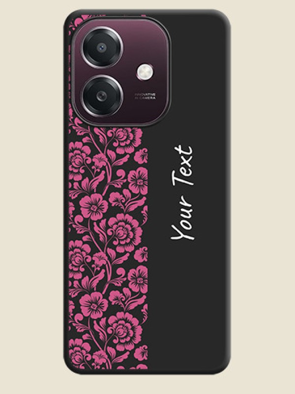 Custom Pink Floral Pattern Design With Custom Text On Space Black Custom Soft Matte Mobile Back Cover - Oppo A3X 4G - alternate view