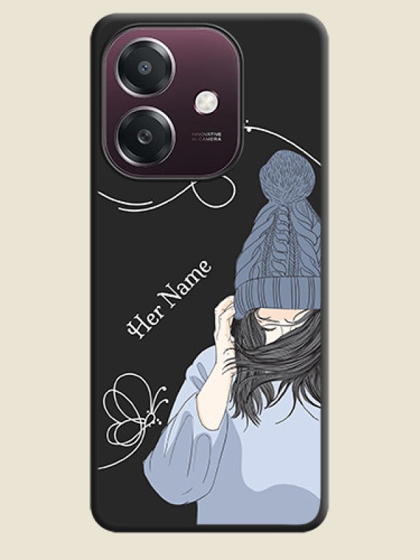 Custom Girl With Blue Winter Outfiit Custom Text Design On Space Black Custom Soft Matte Mobile Back Cover - Oppo A3X 4G - alternate view