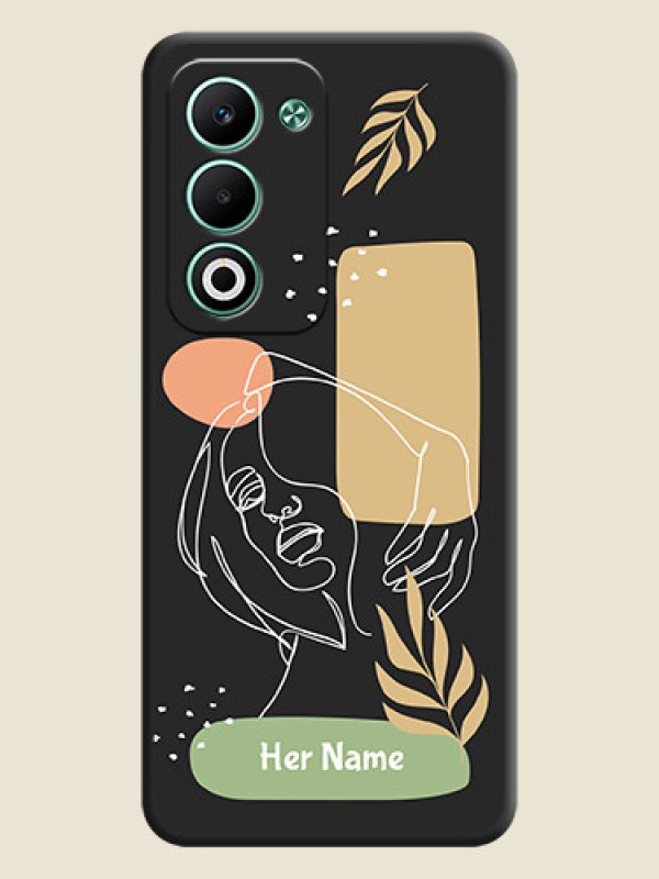 Custom Custom Text With Line Art Of Women & Leaves Design On Space Black Custom Soft Matte Mobile Back Cover - Oppo A5 5G - alternate view