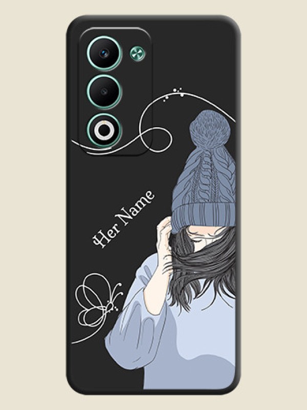 Custom Girl With Blue Winter Outfiit Custom Text Design On Space Black Custom Soft Matte Mobile Back Cover - Oppo A5 5G - alternate view