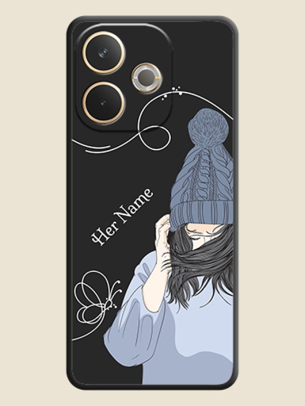 Custom Girl With Blue Winter Outfiit Custom Text Design On Space Black Custom Soft Matte Mobile Back Cover - Oppo A5 Pro 5G - alternate view