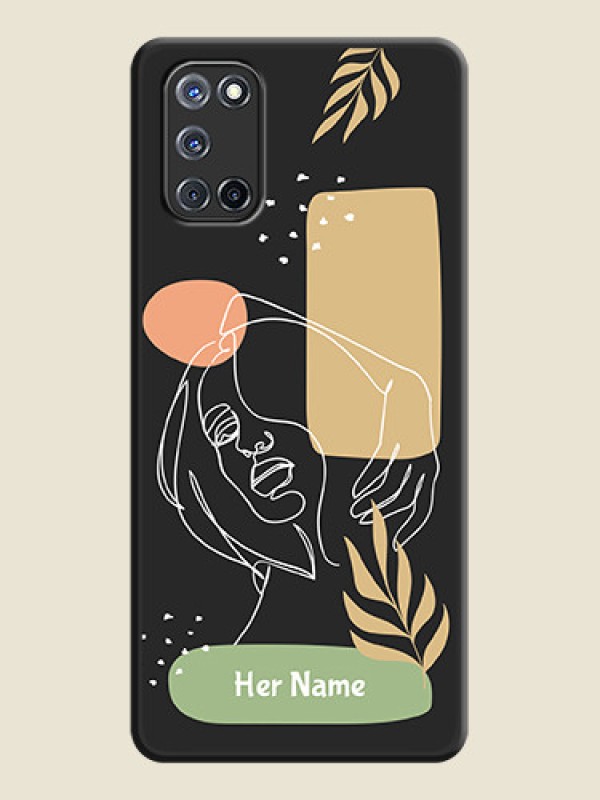 Custom Custom Text With Line Art Of Women & Leaves Design On Space Black Personalized Soft Matte Phone Covers -Oppo A52 - alternate view
