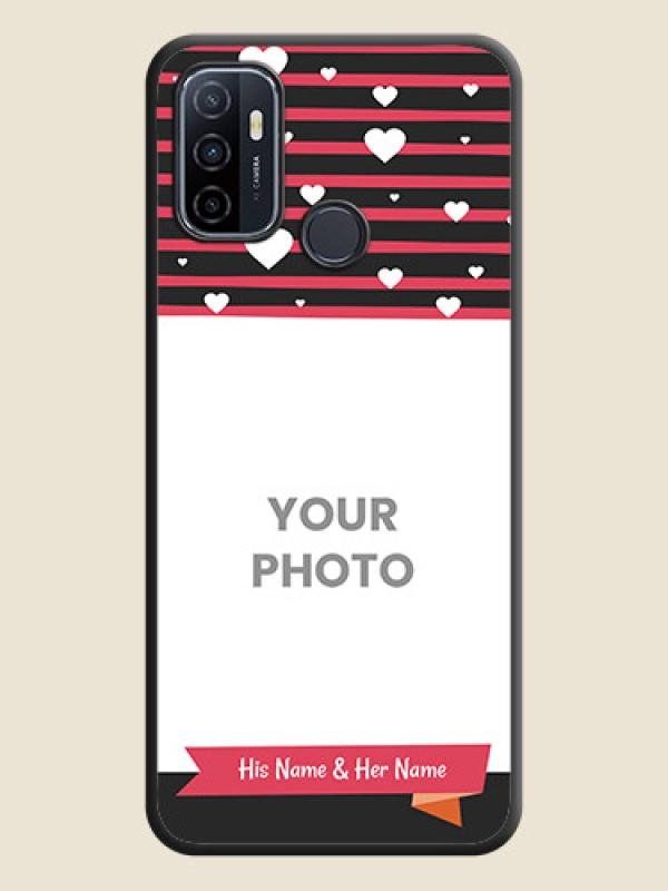 Custom White Color Love Symbols with Pink Lines Pattern on Space Black Custom Soft Matte Phone Cases - Oppo A53 2020 - alternate view