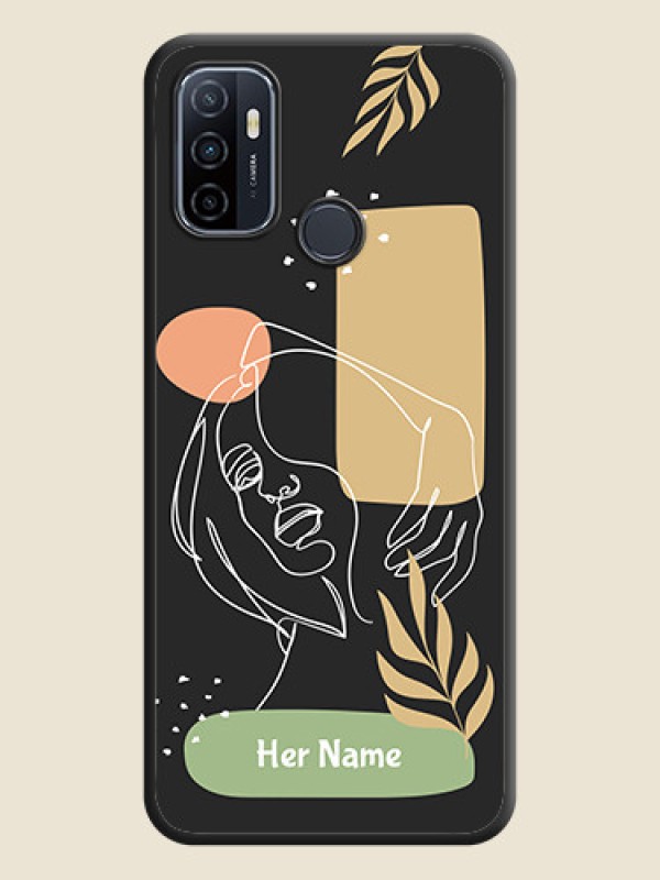 Custom Custom Text With Line Art Of Women & Leaves Design On Space Black Personalized Soft Matte Phone Covers -Oppo A53 - alternate view