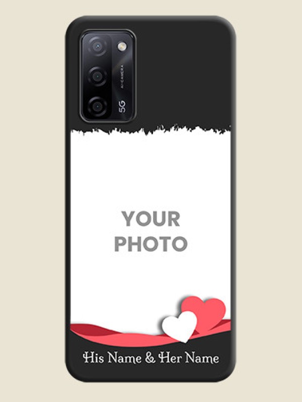Custom Pin Color Love Shaped Ribbon Design with Text on Space Black Custom Soft Matte Phone Back Cover - Oppo A53s 5G - alternate view