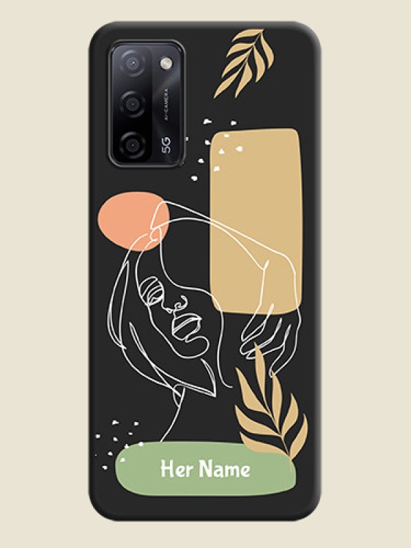Custom Custom Text With Line Art Of Women & Leaves Design On Space Black Personalized Soft Matte Phone Covers -Oppo A53S 5G - alternate view